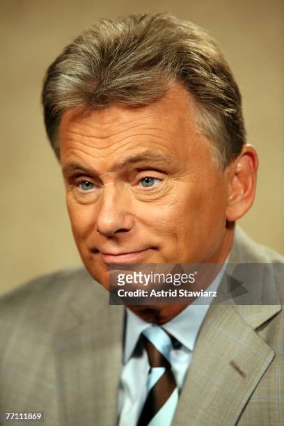 Host Pat Sajak poses for photos in the press room for the television game show "Wheel Of Fortune" at Radio City Music Hall on September 29, 2007 in...
