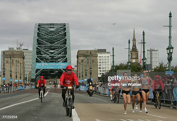 Paula Radcliffe crosses the Tyne Bridge during the Bupa Great North Run at South Shields on September 30, 2007 in Newcastle, England.