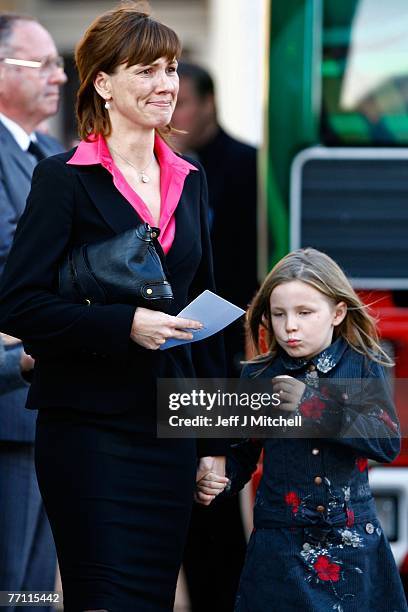 Alison and Hollie McRae, leave church as hundreds gathered in Lanark to pay tribute to former World Rally champion Colin McRae, who died two weeks...