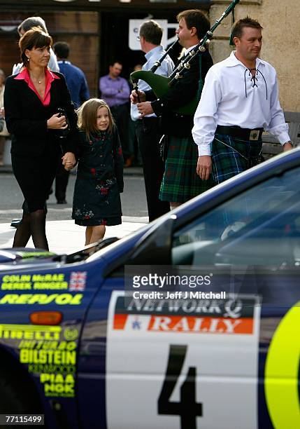 Alison and Hollie McRae, arrive at church as hundreds gathered in Lanark to pay tribute to former World Rally champion Colin McRae, who died two...