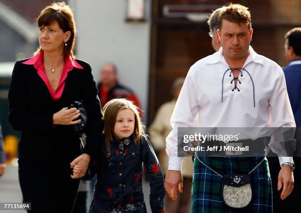 Alison and Hollie McRae, leave church as hundreds gathered in Lanark to pay tribute to former World Rally champion Colin McRae, who died two weeks...