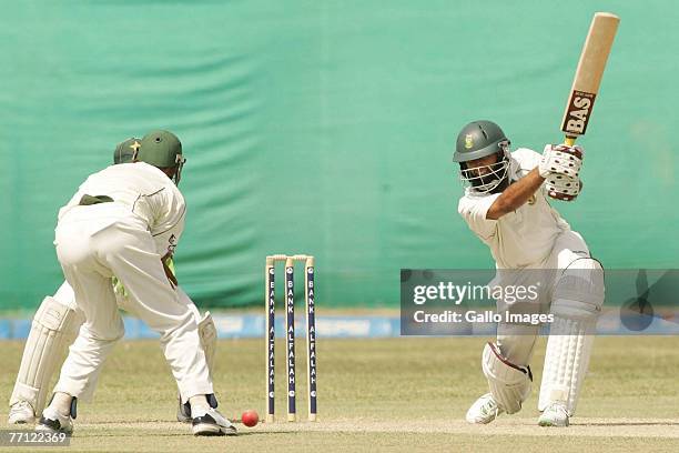 Hashim Amla in action during day one of the first Test match series between Pakistan and South Africa on October 1, 2007 held at the National Stadium...