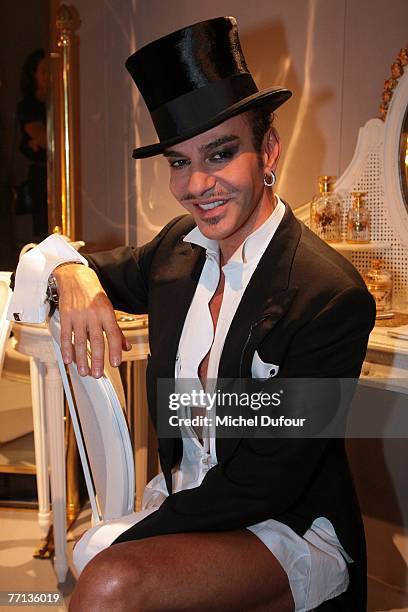 John Galliano backstage at the Christian Dior fashion show spring/summer 2008 at Epace ephemere, jardin des Tuileries on October 1, 2007 in Paris,...