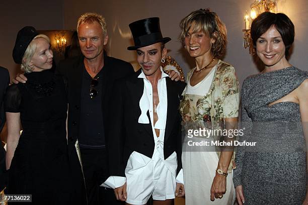 Trudie Styler, Sting, Helen Arnault, Elsa Zylberstein backstage at the Christian Dior fashion show spring/summer 2008 at Epace ephemere, jardin des...