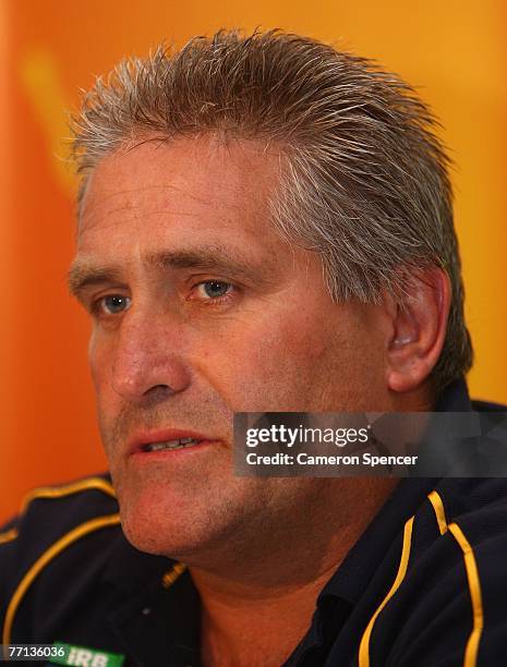 Wallabies assistant coach Scott Johnson talks during an Australian Wallabies press conference at the Sofitel Hotel October 1, 2007 in Marseille,...