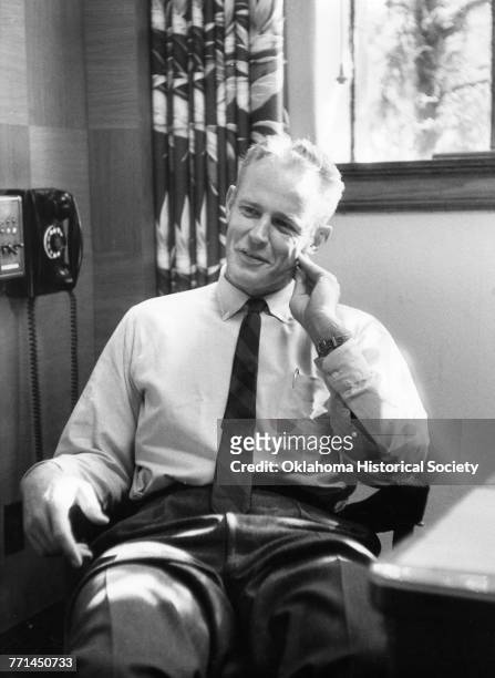 Bud Wilkinson , head football coach at the University of Oklahoma, in Norman, Oklahoma, circa 1955.