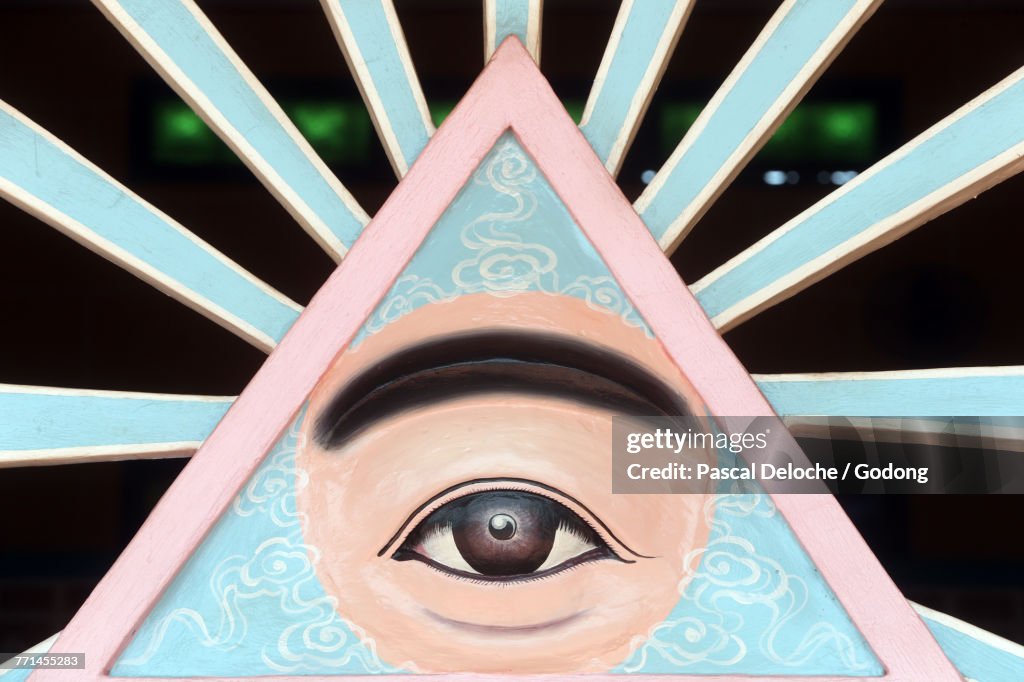 Cao Dai Holy See Temple. The Divine Eye, sacred symbol of caodaism.