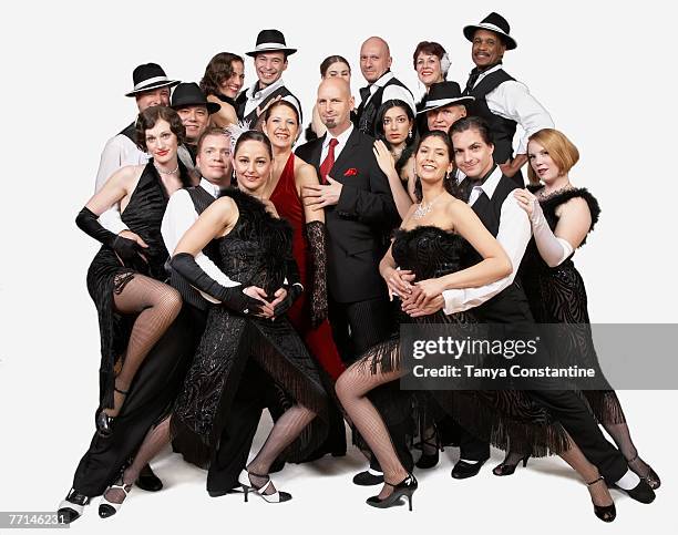 multi-ethnic people posing in tango outfits - tango black stock-fotos und bilder