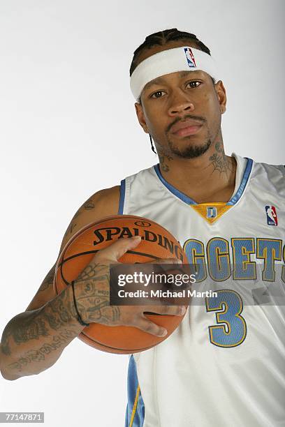 Allen Iverson of the Denver Nuggets poses during NBA Media Day at the Pepsi Center October 1, 2007 in Denver, Colorado. NOTE TO USER: User expressly...