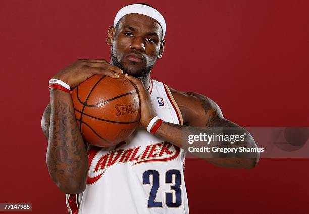 LeBron James of the Cleveland Cavaliers poses during media day on October 1, 2007 at Cleveland Clinic Courts in Independence Ohio. NOTE TO USER: User...