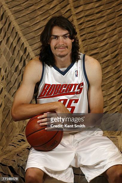 Adam Morrison of the Charlotte Bobcats poses for a portrait during NBA Media Day at Charlotte Bobcats Arena October 1, 2007 in Charlotte, North...