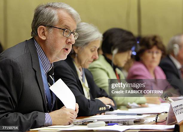 United Nations special rapporteur on the situation on human rights in Myanmar, Paulo Sergio Pinheiro , delivers a speech during a special session of...