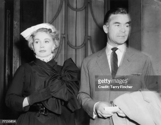 Hungarian actress Zsa Zsa Gabor with Dominican diplomat and playboy Porfirio Rubirosa at Claridges Hotel in London, 29th April 1954.