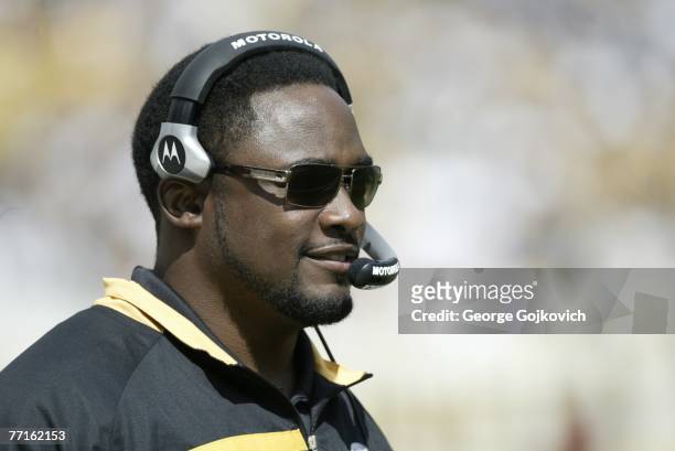 Head coach Mike Tomlin of the Pittsburgh Steelers looks on during a game against the Buffalo Bills at Heinz Field on September 16, 2007 in...
