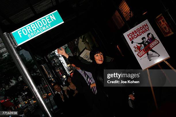 Actress Chita Rivera Unveils a Street Sign Renaming West 47th Street as FORBIDDEN BROADWAY at the Opening night performance of Forbidden Broadway:...