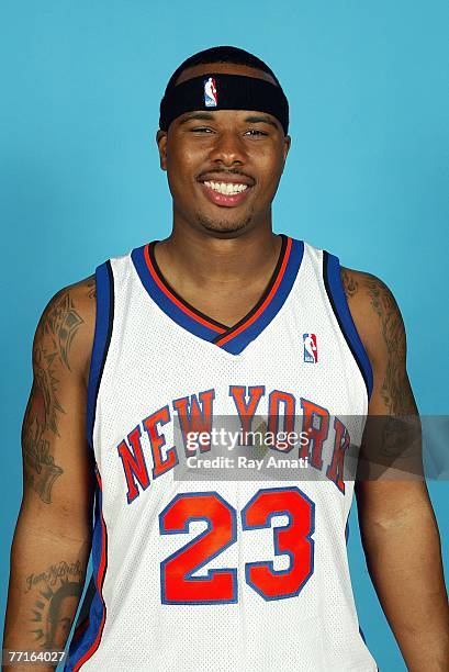 Quentin Richardson of the New York Knicks poses during the Knicks Media Day on October 1, 2007 at The Madison Square Garden Training Facility in...