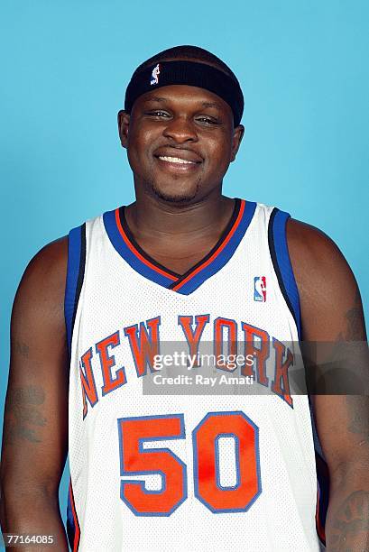 Zach Randolph of the New York Knicks poses during the Knicks Media Day on October 1, 2007 at The Madison Square Garden Training Facility in...