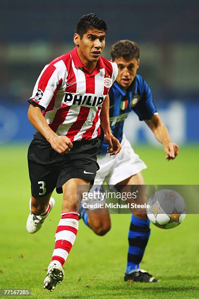 Carlos Salcido of PSV Eindhoven during the UEFA Champions League Group G match between Inter Milan and PSV Eindhoven at the San Siro stadium on...