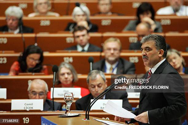 Turkish President Abdullah Gul addresses the Council of Europe at the European Parliament 03 October 2007 in the northeastern French city of...