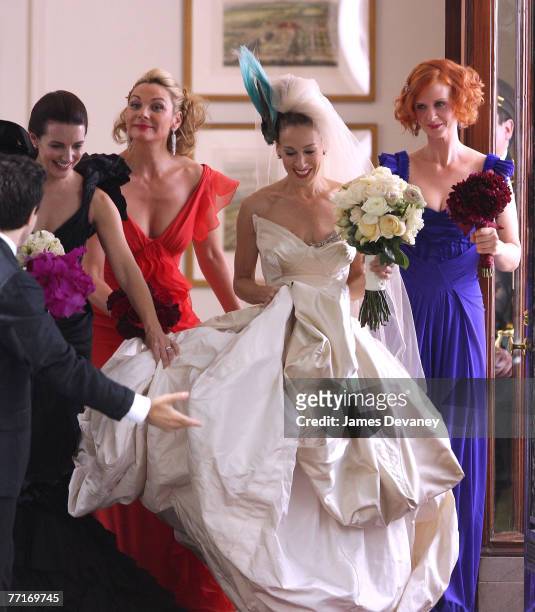 Mario Cantone, Kristin Davis, Kim Cattrall, Sarah Jessica Parker and Cynthia Nixon on the set of "Sex and the City: The Movie" on October 2, 2007 in...