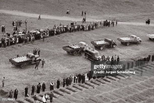 Mass funeral for victims of the Sharpeville massacre, 1960. 69 people were killed when the Sharpeville police opened fire on a crowd of protestors...