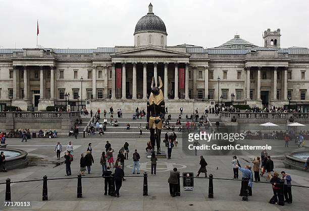 Ft model of Anubis stands in Trafalgar Square on October 3, 2007 in London, England. The model is to publicise a forthcoming Egyptian exhibition at...