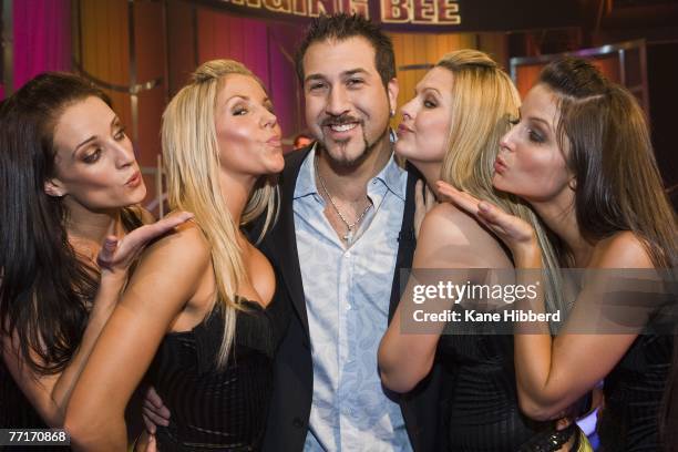 Joey Fatone and the Honey Bee dancers appear on the new musical game show "The Singing Bee" at Channel Nine on October 3, 2007 in Melbourne,...