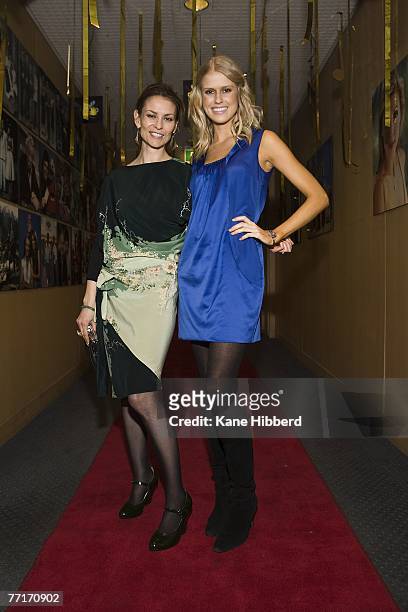 Kat Stewart and Georgia Sinclair attend the new musical game show "The Singing Bee" at Channel Nine on October 3, 2007 in Melbourne, Australia. The...