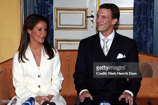 Prince Joachim of Denmark announces his engagement to Miss Marie Cavallier, during a press conference at the Riddersalen of the Amalienborg Palace on...