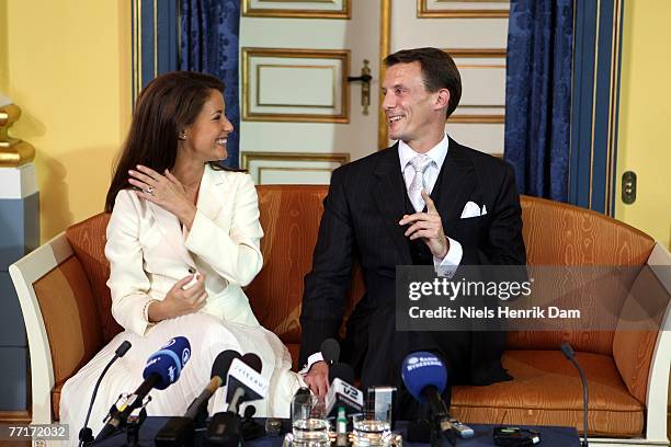 Prince Joachim of Denmark announces his engagement to Miss Marie Cavallier, during a press conference at the Riddersalen of the Amalienborg Palace on...