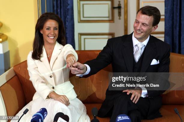 Prince Joachim of Denmark announces his engagement to Miss Marie Cavallier, during a press conference at the Riddersalen of the Amalienborg Palace on...