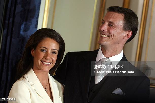 Prince Joachim of Denmark announces his engagement to Miss Marie Cavallier, during a press conference at the Riddersalen of the Amalienborg Palace on...