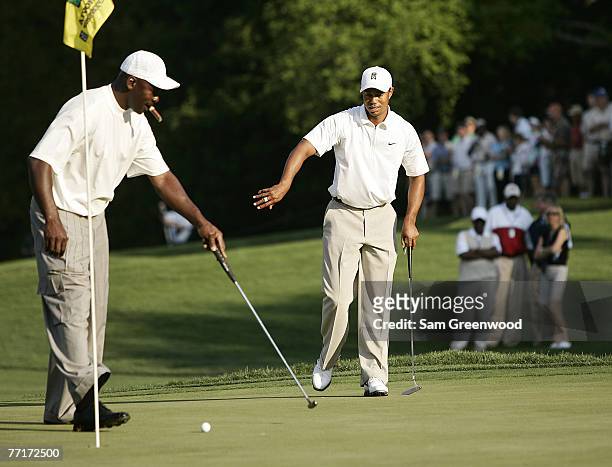Michael Jordan and Tiger Woods during the Pro-Am prior to the 2007 Wachovia Championship held at Quail Hollow Country Club in Charlotte, North...