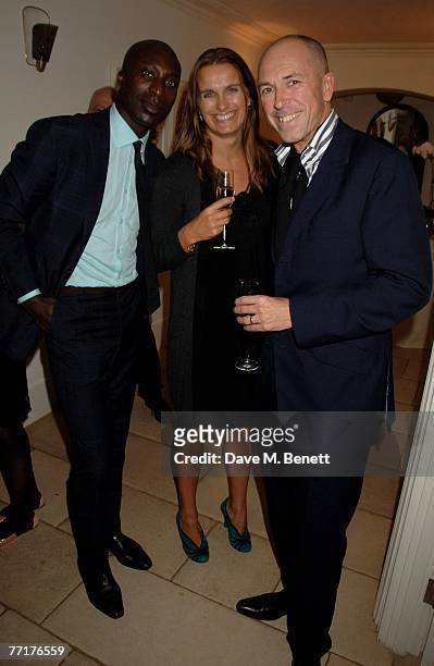 Ozwald Boateng with Dylan Jones and his wife attend the after party following the UK film premiere of 'Stardust' on October 3, 2007 in London,...