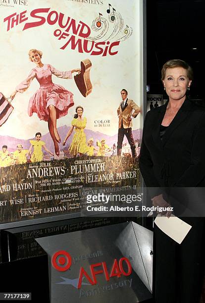 Actress Julie Andrews poses during the presentation the film "The Sound of Music" at AFI's 40th Anniversary celebration presented by Target held at...