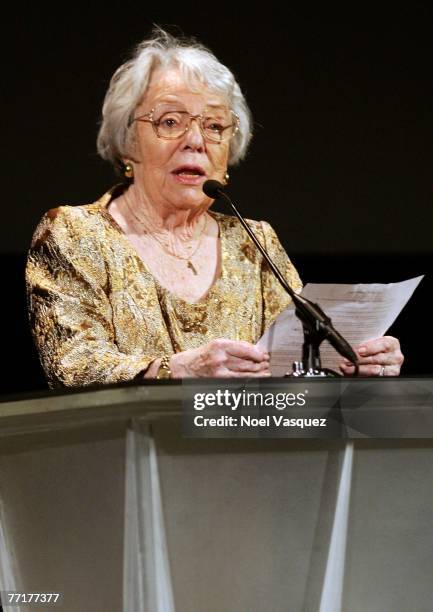 Patricia Hitchcock O'Connell introduces Tippi Hedren to present the film "The Birds" at AFI's 40th Anniversary celebration presented by Target held...