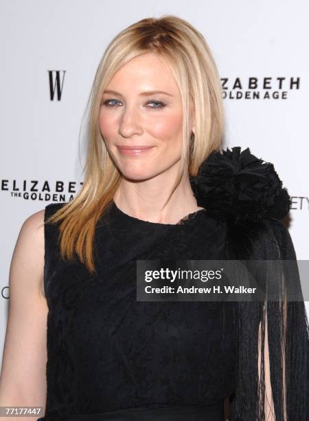 Actress Cate Blanchett attends a special screening of "Elizabeth: The Golden Age" hosted by The Cinema Society and W Magazine on October 03, 2007 in...