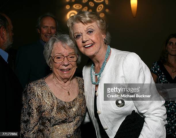 Patricia Hitchcock O'Connell and actress Angela Lansbury pose in the Target Red Room during AFI's 40th Anniversary celebration presented by Target...