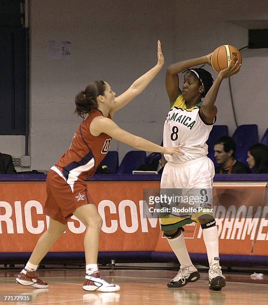 Sue Bird of USA blocks Rashida Aikens of Jamaica during the Womens FIBA Americas Championship at the Arena on September 27, 2007 in Valdivia, Chile....