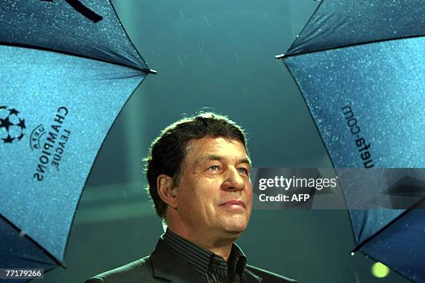 Otto Rehagel, German coach of the Greek national football team, is pictured as he watches the Champions League group C match Werder Bremen vs....