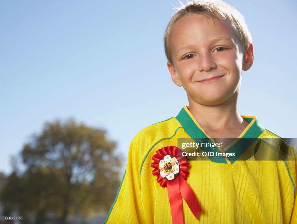 A boy with a ribbon