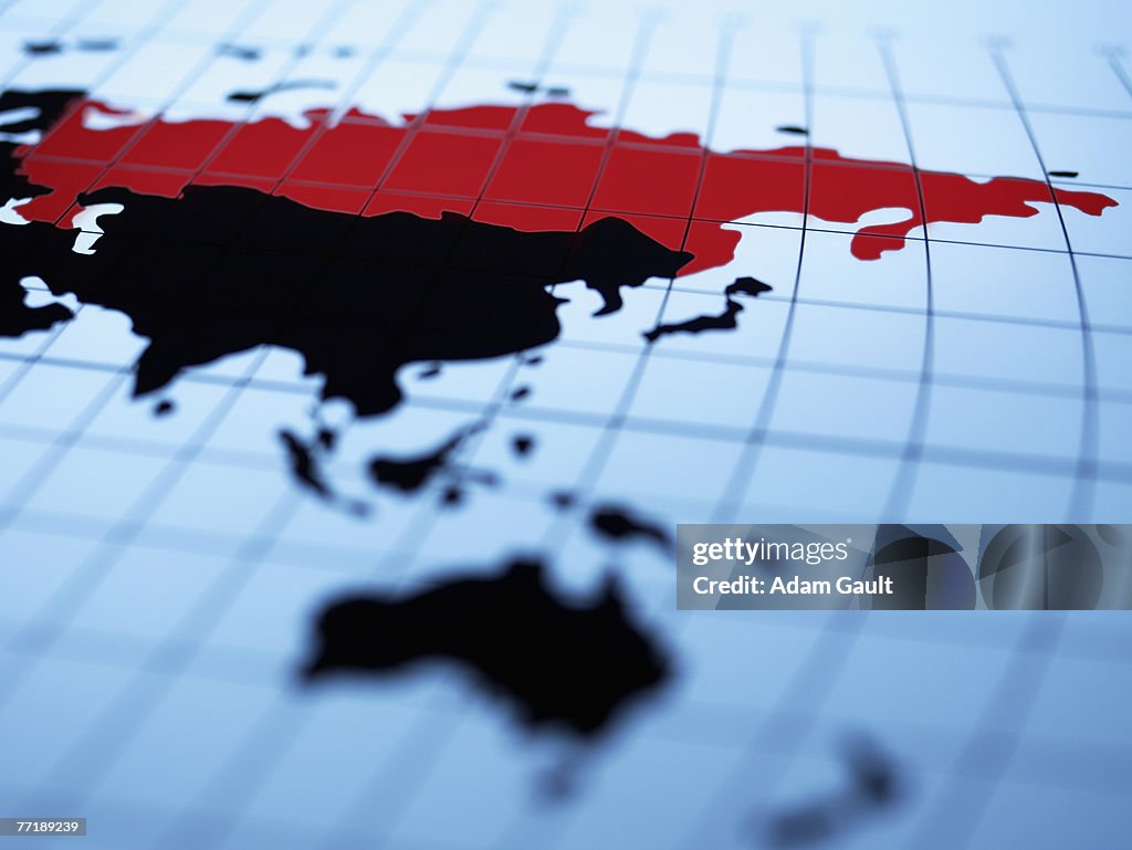 Map of Eastern hemisphere highlighting the Soviet Union