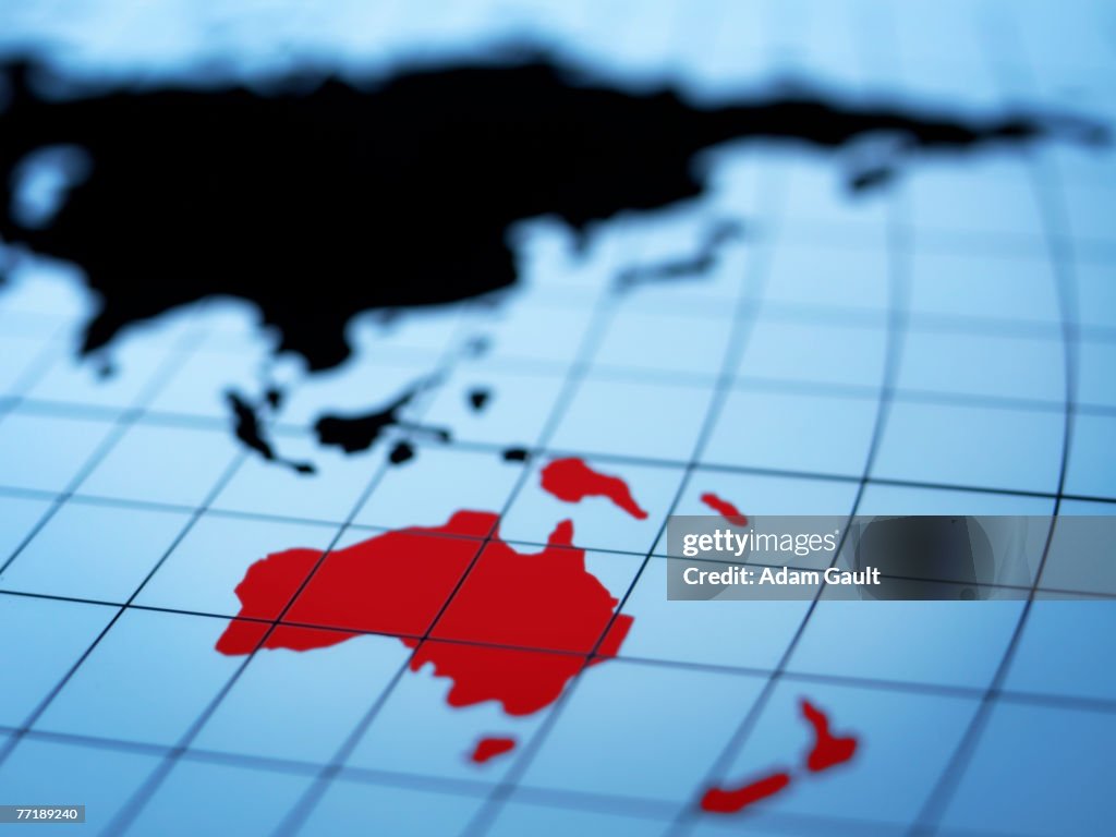 Map of eastern hemisphere highlighting Australia