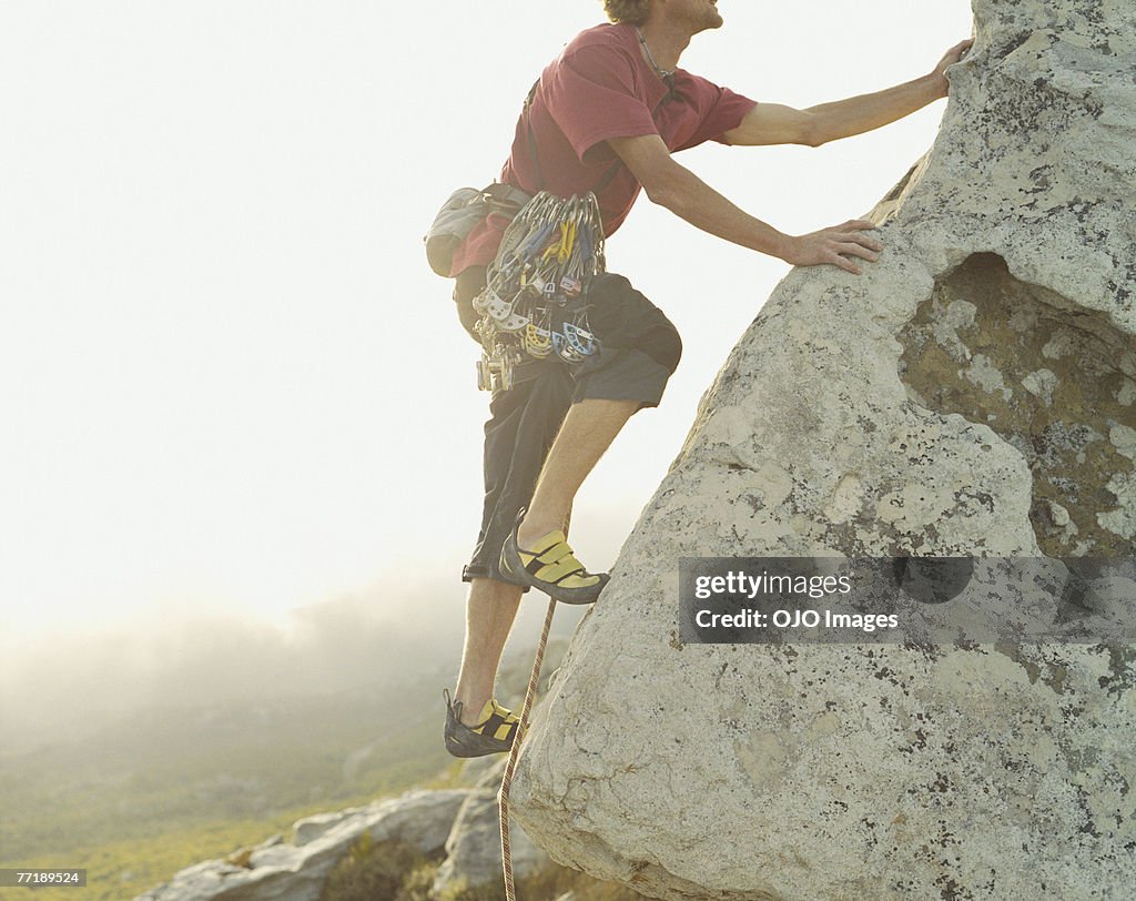 A mountain climber from the neck down