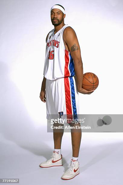 Rasheed Wallace of the Detroit Pistons poses for a portrait during NBA Media Day at the Pistons Practice Facility on October 1, 2007 in Auburn Hills,...