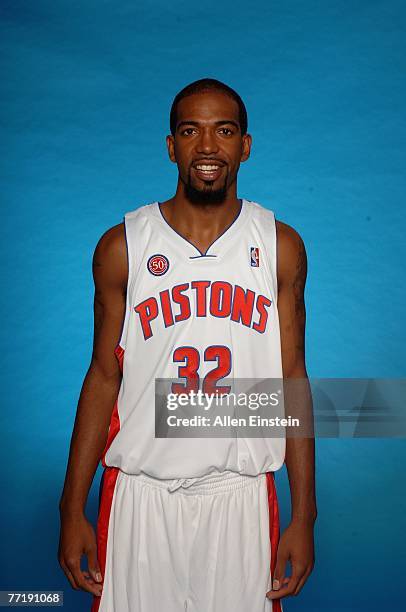 Richard Hamilton of the Detroit Pistons poses for a portrait during NBA Media Day at the Pistons Practice Facility on October 1, 2007 in Auburn...