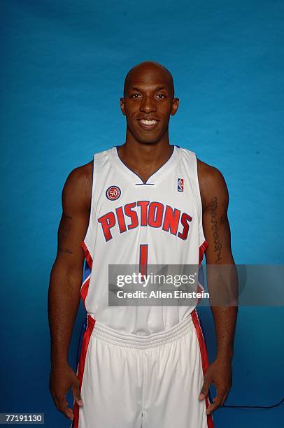 Chauncey Billups of the Detroit Pistons poses for a portrait during NBA Media Day at the Pistons Practice Facility on October 1, 2007 in Auburn...