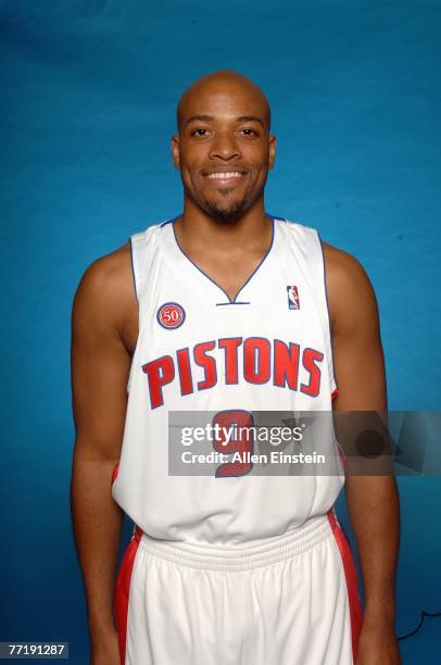 Jarvis Hayes of the Detroit Pistons poses for a portrait during NBA Media Day at the Pistons Practice Facility on October 1, 2007 in Auburn Hills,...