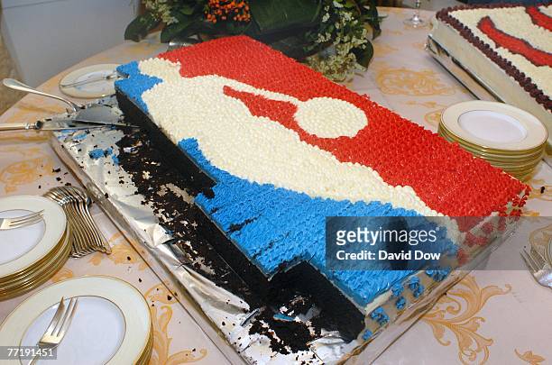 An NBA logo cake is served to guests at a reception welcoming the Toronto Raptors to Rome at the private home of the Canadian Ambassador Alex...