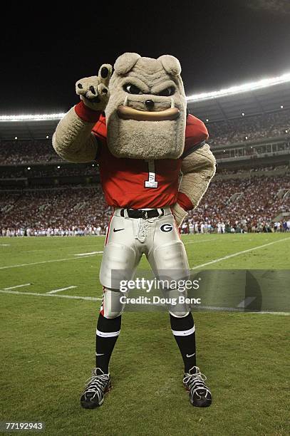 The mascot of the Georgia Bulldogs on the field during the game against the Alabama Crimson Tide at Bryant-Denny Stadium September 22, 2007 in...